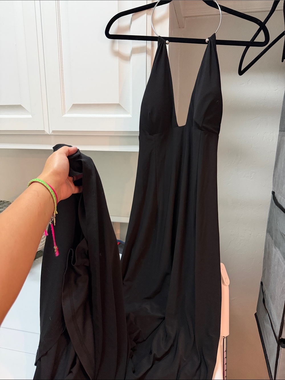 Aidan Mattox Black Halter Slip Dress with Plunging V